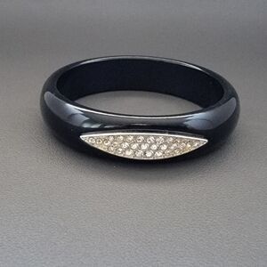High Gloss Black Resin Bangle with Pavé Accent Y2K Minimal Quiet Luxury